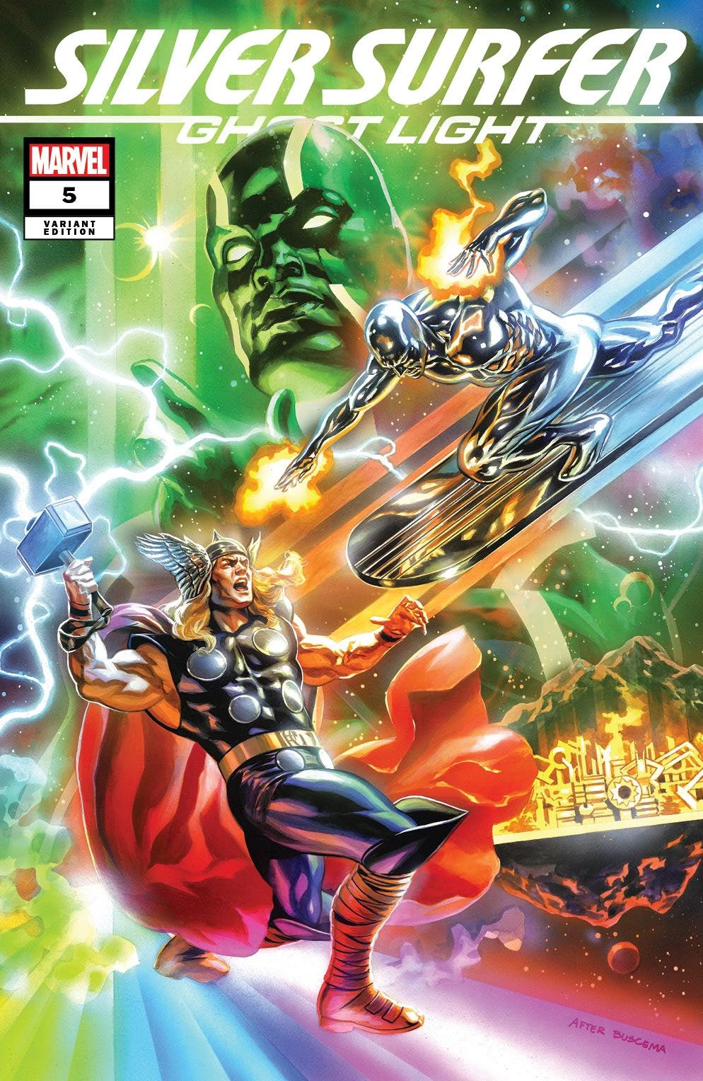 Silver Surfer: Ghost Light #5 — Big Time Collectibles / Epic Nation Collectibles Felipe Massafera Silver Surfer 4 Homage Variant / Big Time Collectibles NYCC Felipe Massafera Classic Silver Surfer 4 Homage Virgin Variant