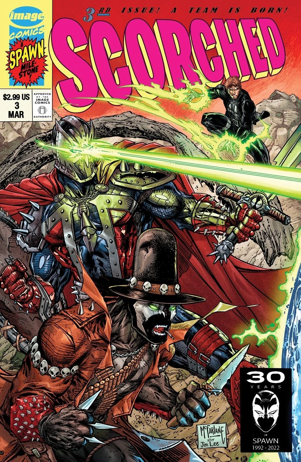 Scorched #3-#6 (Cover B connecting set) — Cover B connecting variants, #3 through #6, cover by Todd McFarlane (colors Ulises Arreola)