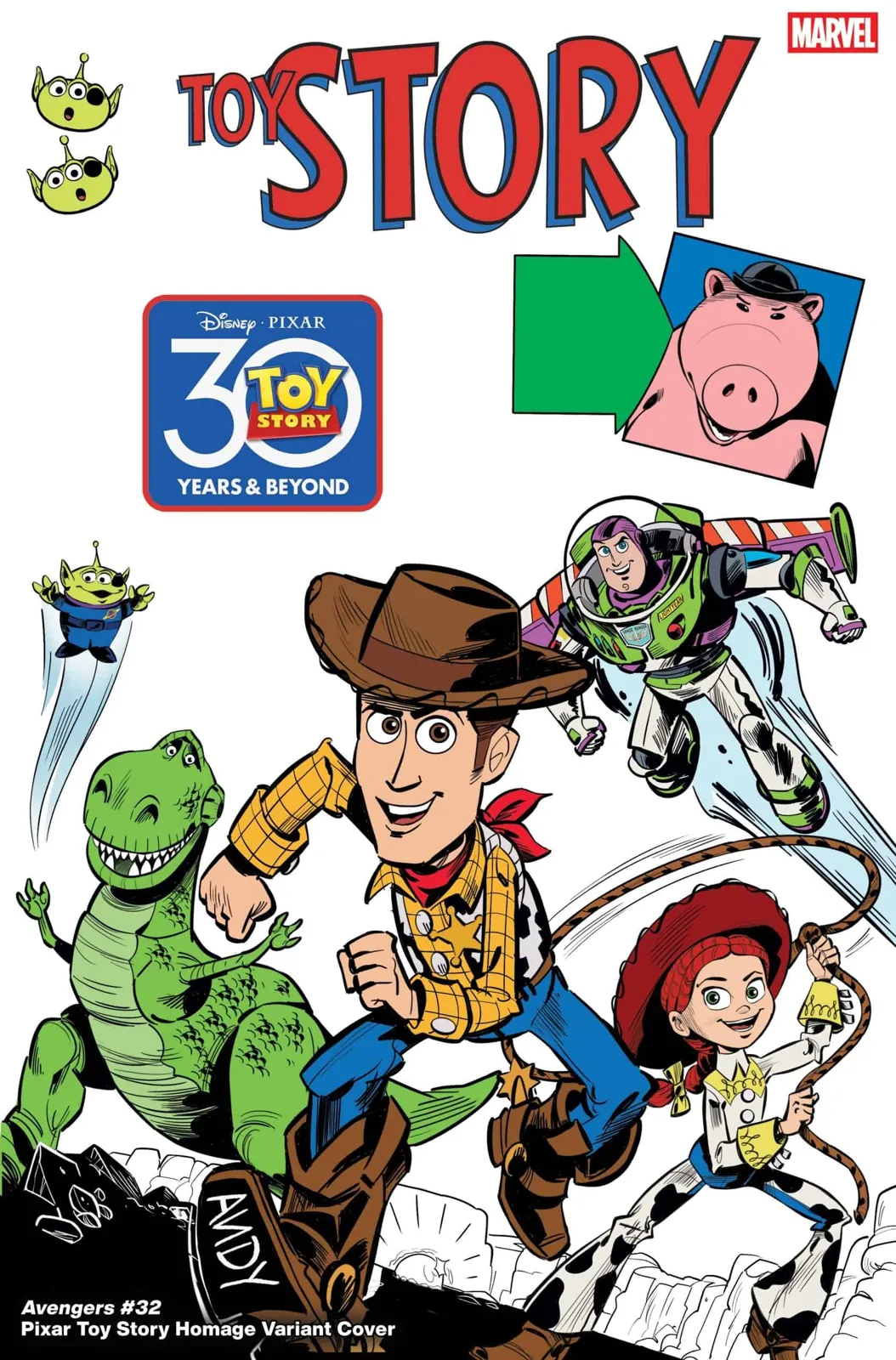 Avengers (2023) #32, Toy Story 30th Anniversary variant, artwork by Marco Forcelloni / Nicky Nicotera
