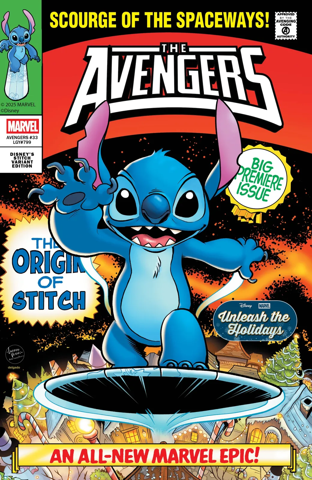 Avengers (2023) #33, Stitch Unleash the Holidays Variant, artwork by Luciano Vecchio