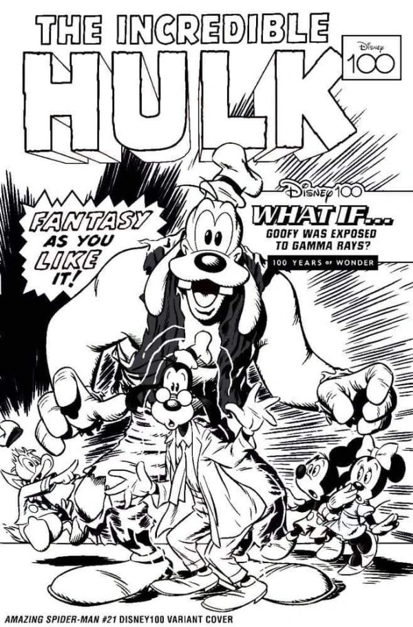 The Amazing Spider-Man #21 — 1:100 Vitale Mangiatordi Black & White Disney100 What If? Variant / Vitale Mangiatordi Disney100 What If? Variant, cover by Vitale Mangiatordi