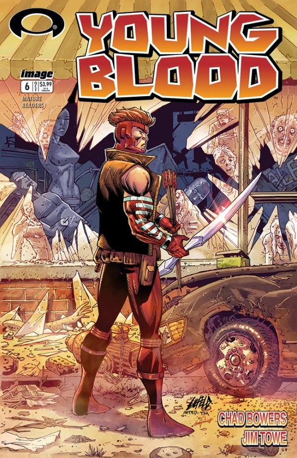 Youngblood #6 — Cover C Rob Liefeld Walking Dead Variant / Cover D Rob Liefeld Black & White Walking Dead Variant / Rob Liefeld Webstore Walking Dead Color Splash Variant, cover by Rob Liefeld