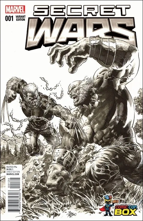 Secret Wars #1 — Wizard World Mike Deodato Jr. Black & White Comic Con Box Variant / Wizard World Mike Deodato Jr. Comic Con Box Variant, cover by Mike Deodato Jr.