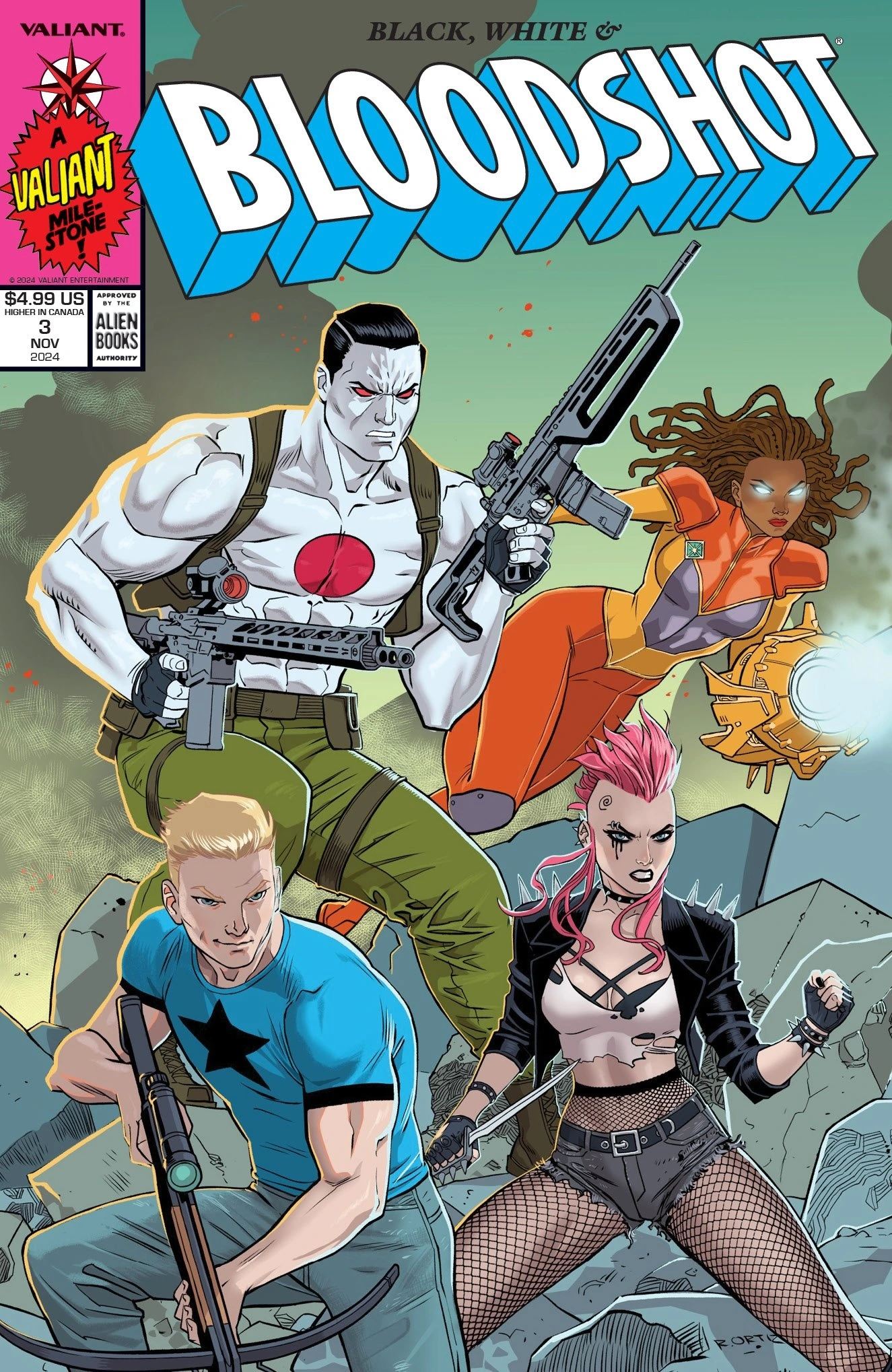 Black, White & Bloodshot #3 — Connecting X variant / virgin edition, cover by Richard Ortiz