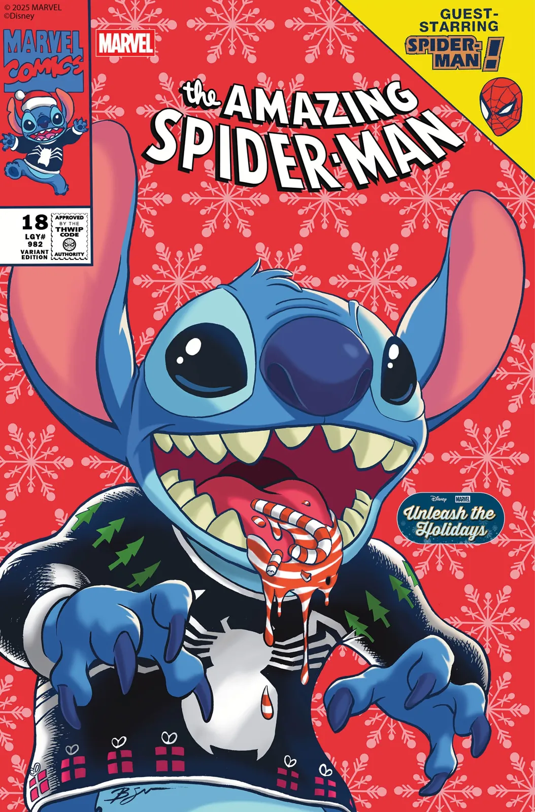 Amazing Spider-Man (2025) #18, Stitch Unleash the Holidays Variant, artwork by Ben Su