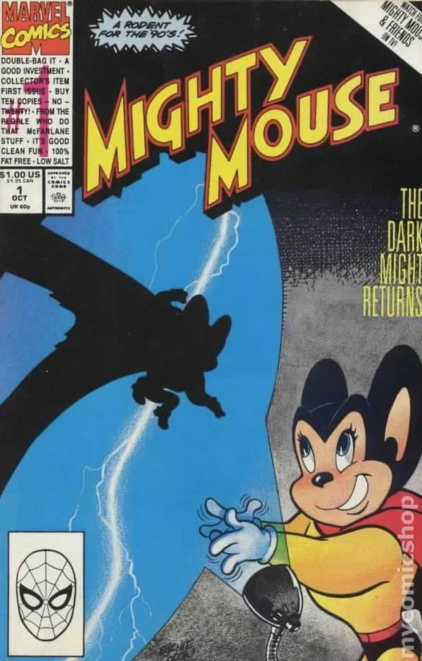 Mighty Mouse #1 (1990 series) cover, a homage to Batman: The Dark Knight Returns #1