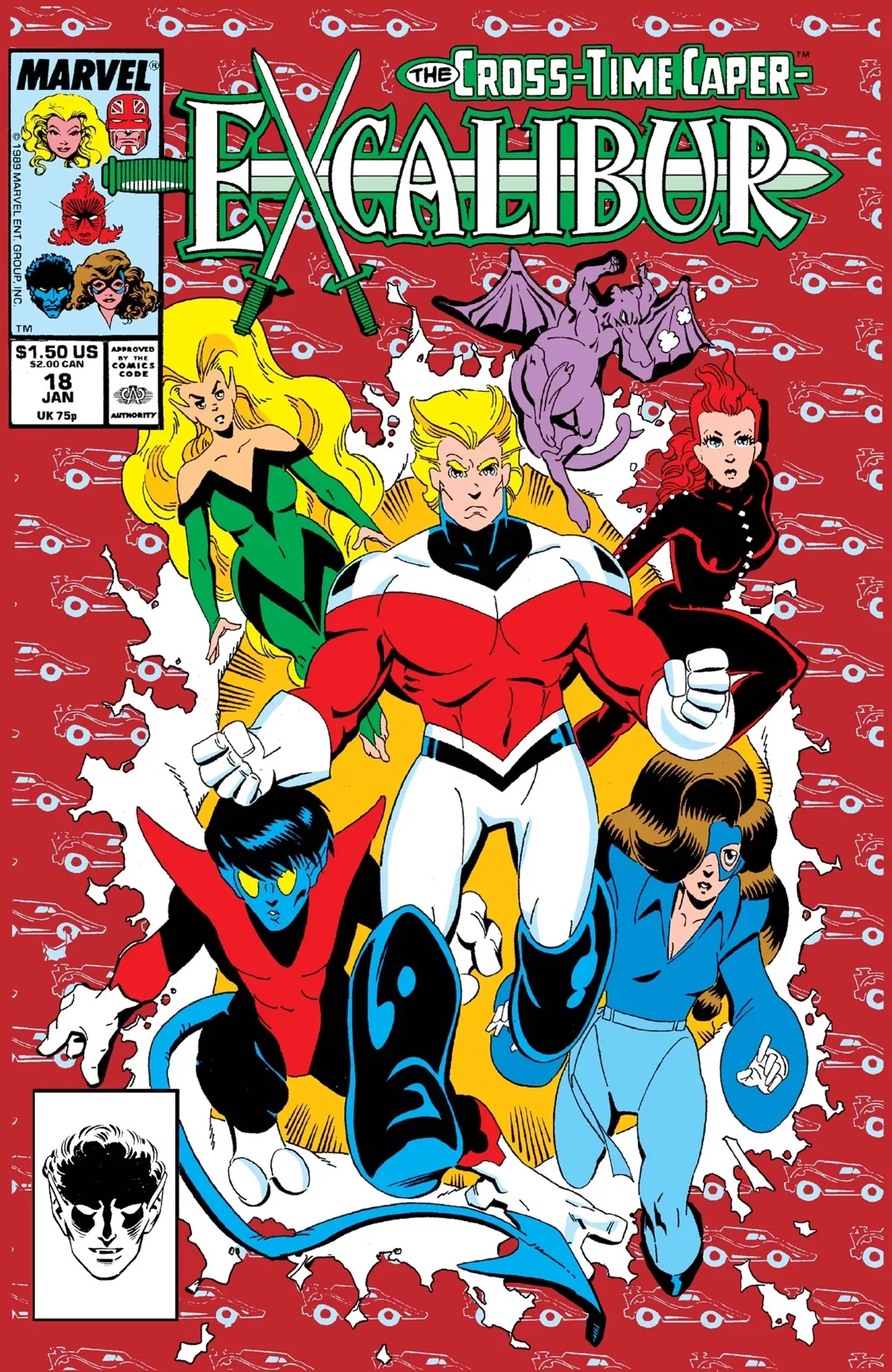 Excalibur #18, Standard cover, Giant-Size X-Men #1 homage