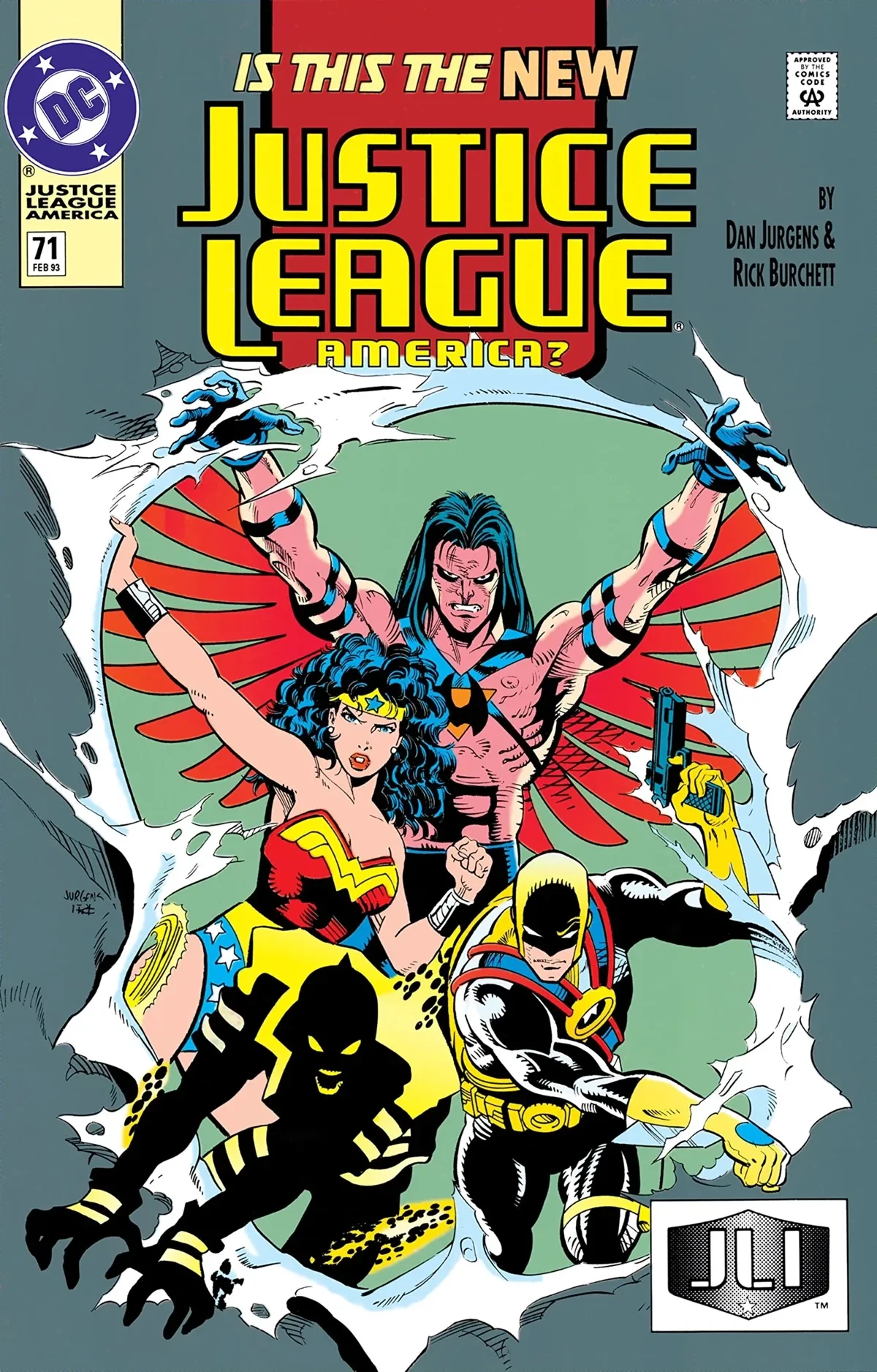 Justice League America #71, Standard cover, Giant-Size X-Men #1 homage
