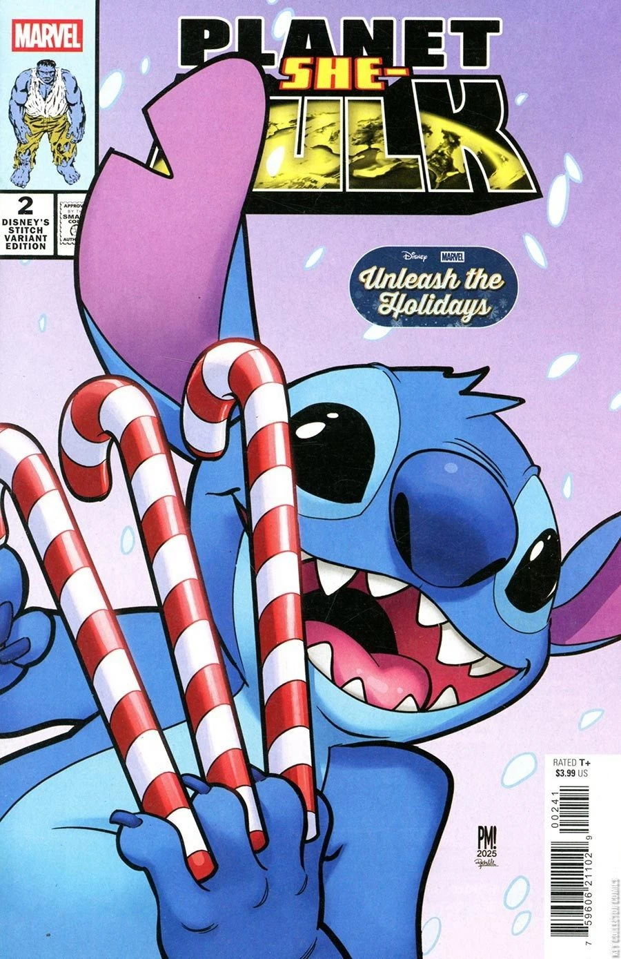 Planet She-Hulk #2 (Paco Medina "Unleash the Holidays"/Disney Stitch Variant) cover, an homage to The Incredible Hulk #340