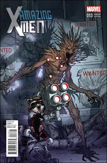 Amazing X-Men #13 (Sara Pichelli, Rocket & Groot Variant) cover, an homage to Uncanny X-Men #141