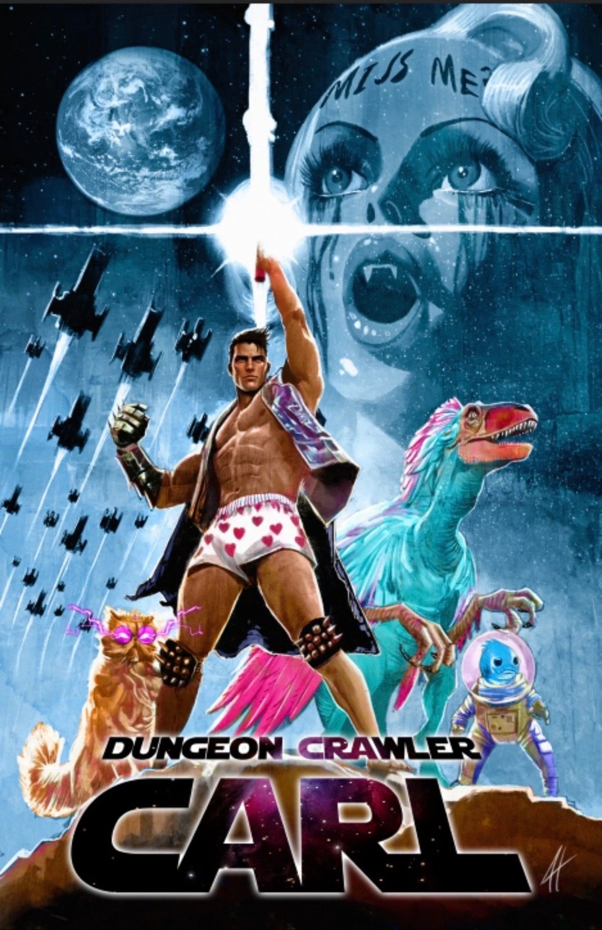 Dungeon Crawler Carl homage to Star Wars theatrical-poster imagery, cover by Joel Herrera